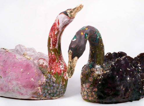 two loon sculptures