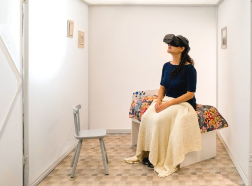 A person wearing VR goggles