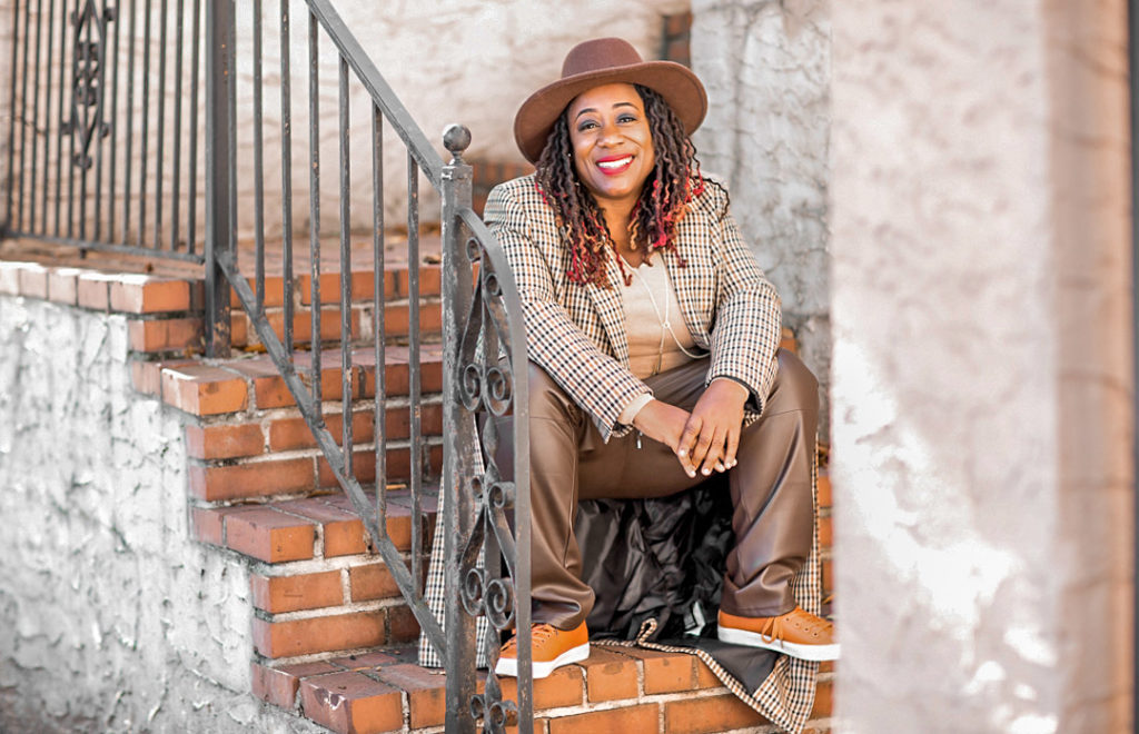 woman sitting on stairs