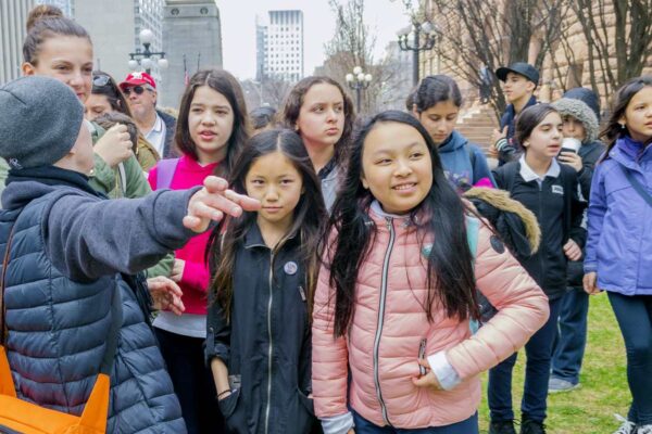 A group of students gathered outside Old City Hall