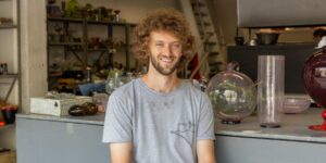 Artist working on craft in studio