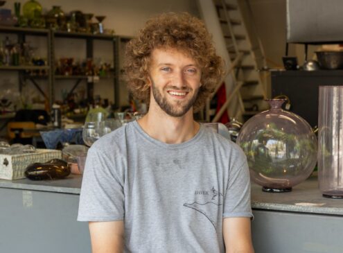 Artist working on craft in studio