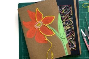 Embroidered flower on a piece of fabric