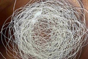 Close-up shot of white textile thread