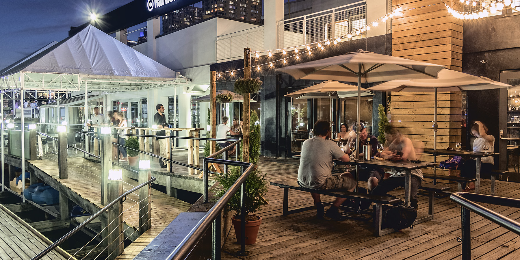 Boxcar Social Patio at dusk