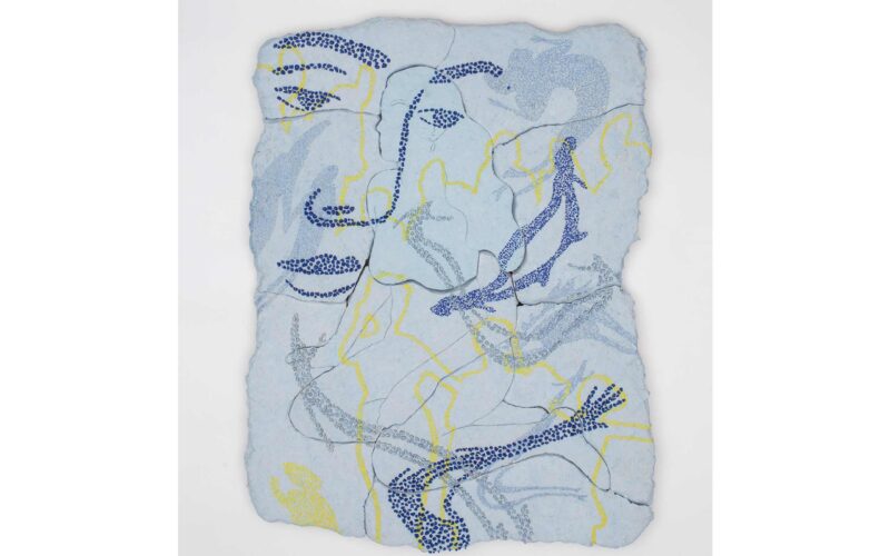 Light blue ceramic artwork