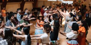 Large group of people in a dance class