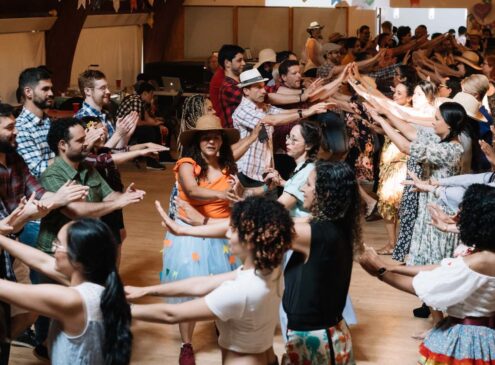 Large group of people in a dance class
