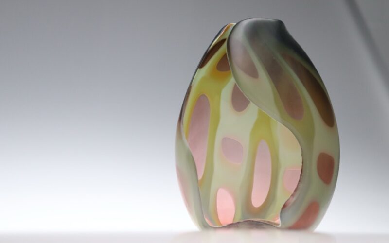 An up-close shot of a glass work