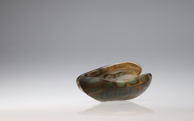 An up-close shot of a glass work