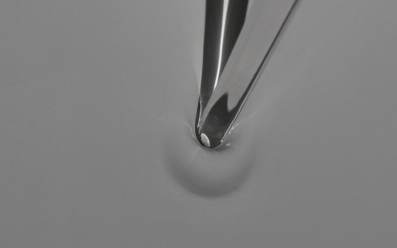 An up-close shot of a glass work