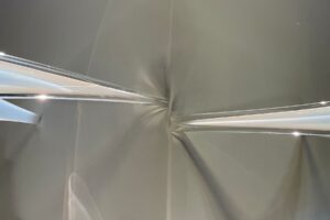 An up-close shot of a glass work