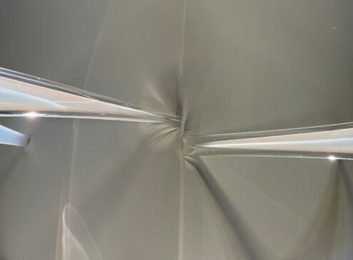 An up-close shot of a glass work