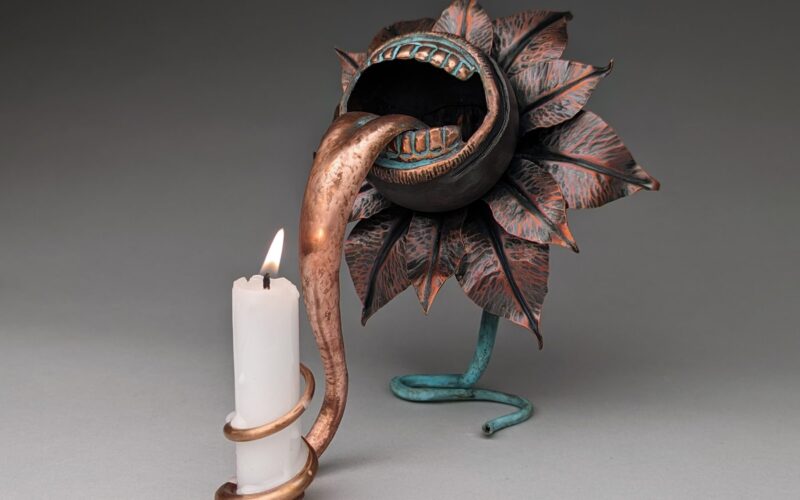 An up-close shot of a metal craft work