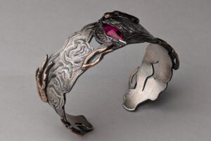 An up-close shot of a metal craft work