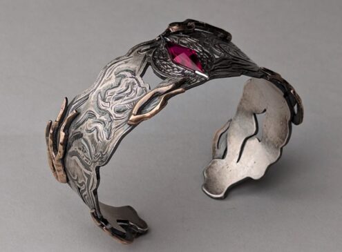 An up-close shot of a metal craft work