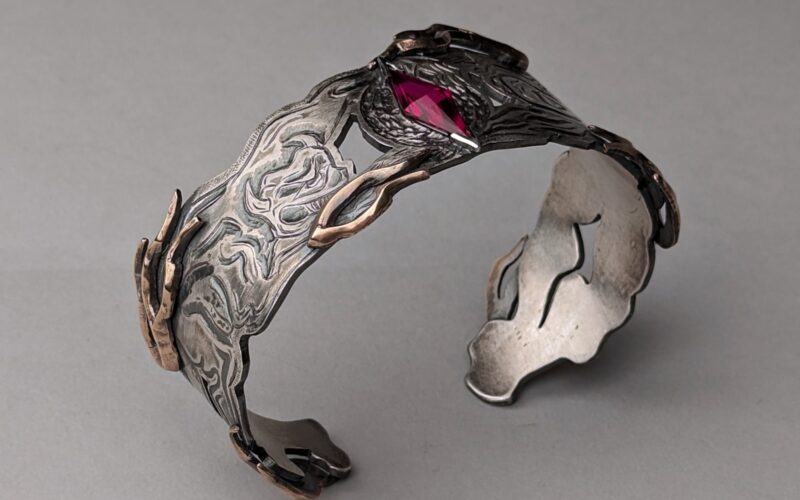 An up-close shot of a metal craft work