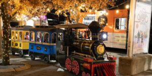 A train with kids during the holidays