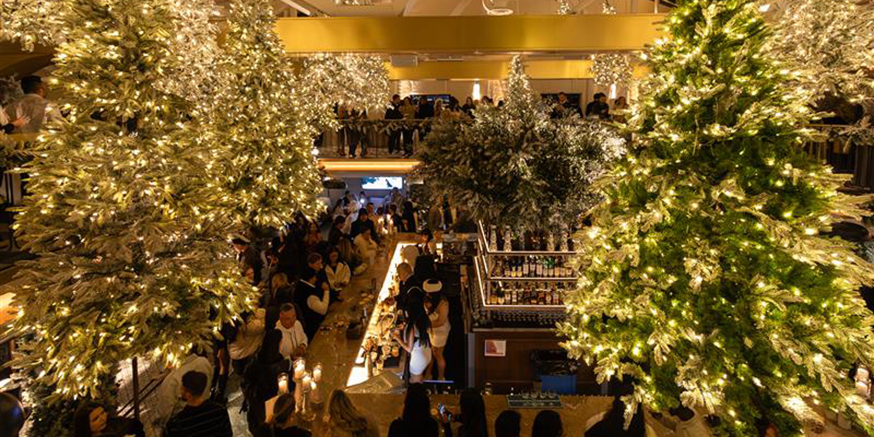 Queens Harbour Restaurant interior with winter season decorations