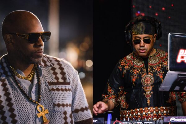 A composite image of two artists wearing sunglasses