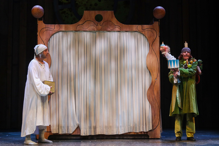 Ebenezer Scrooge and the Ghost of Christmas Present