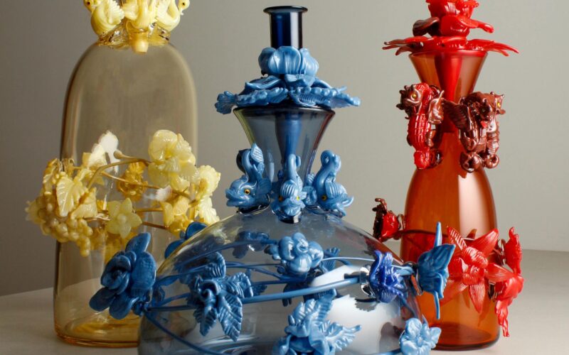 Up-close shot of ornate glassware
