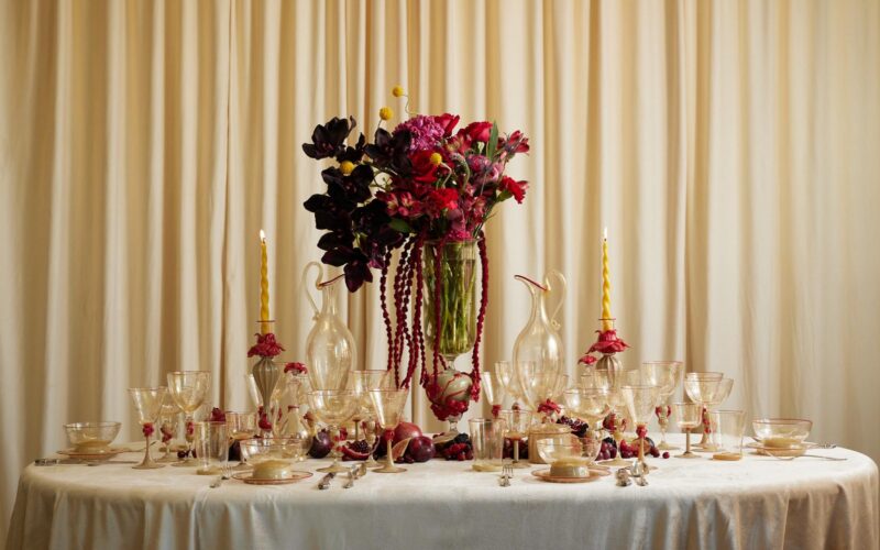A table arrangement of glassware