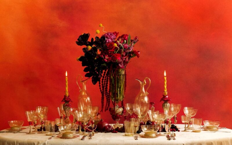 A table arrangement of glassware