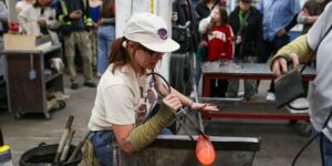 Glass artist in studio