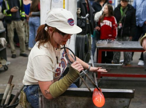Glass artist in studio