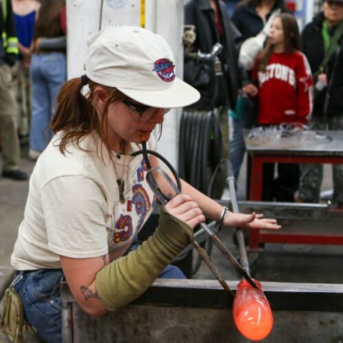 Glass artist in studio