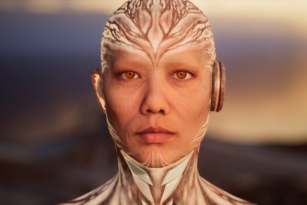 A half human half cyborg generated image