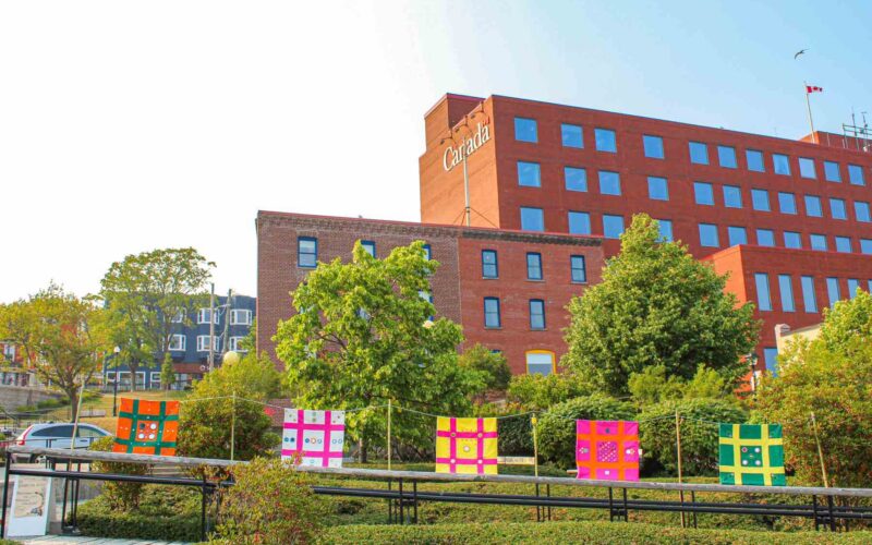 Five textile works outside