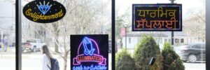 A window of neon signs