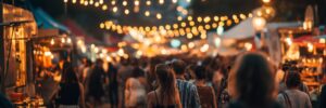 Night time crowd shot with bright lights