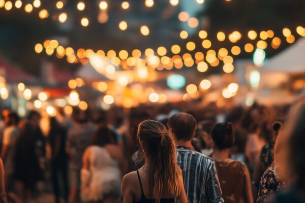 Night time crowd shot with bright lights
